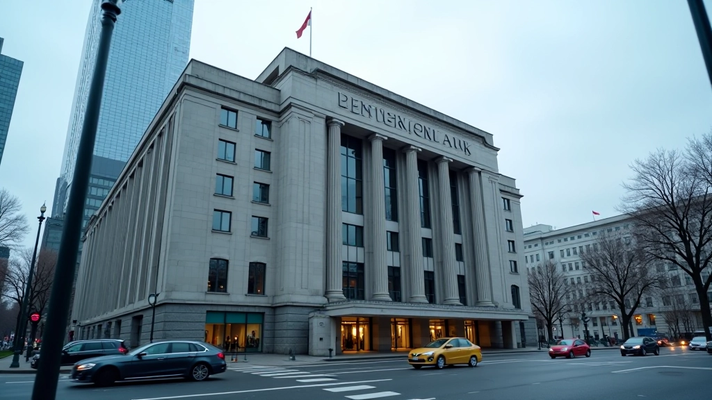 Bundesbank-Gebäude mit modernen Finanzanlagen im Hintergrund