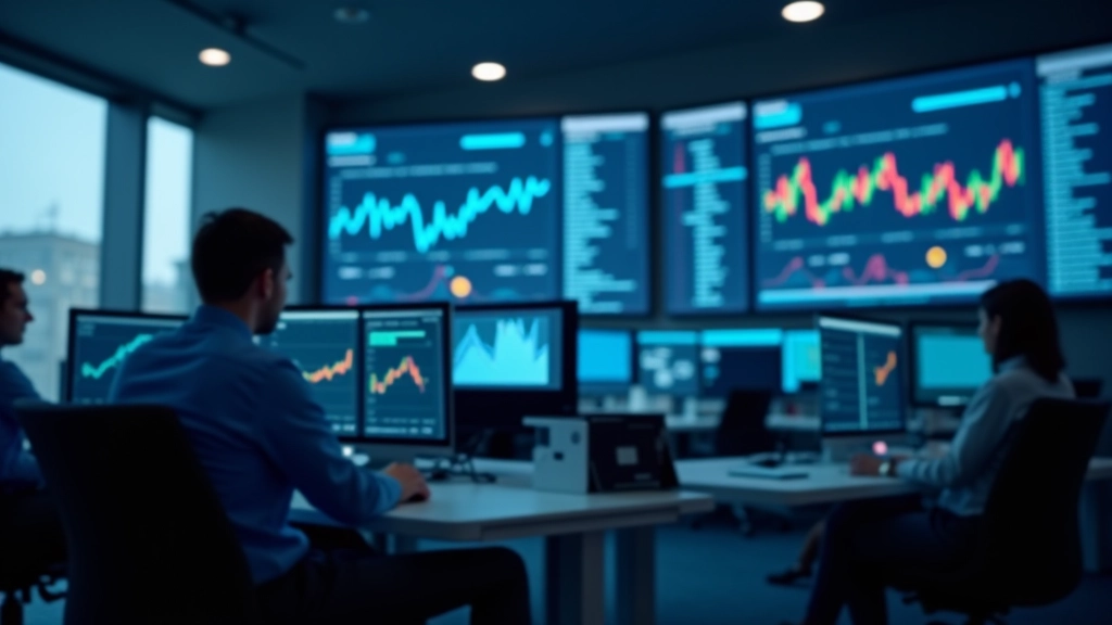 Bundesbank-Büro mit modernen Computerarbeitsplätzen und Finanzmonitoren